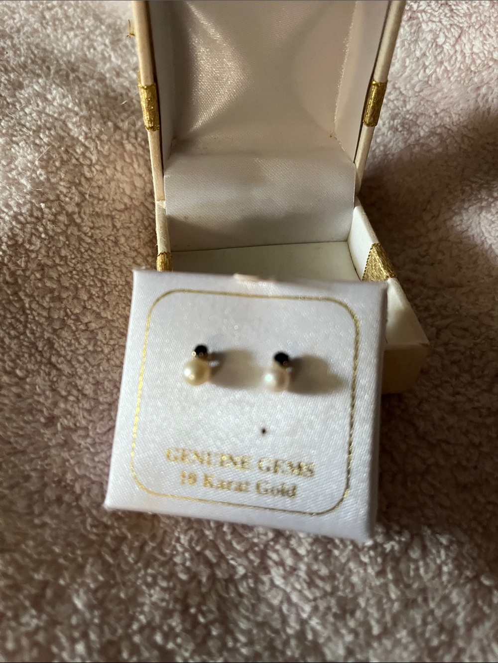 Classic Pearl and Black or Navy (possibly sap) Accent Stud Earrings - 10K Gold